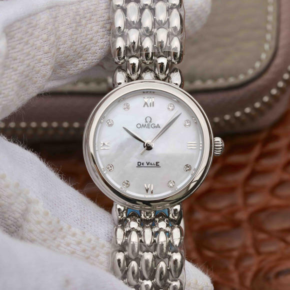 欧米茄DeVille水滴系列，加以手工镶嵌钻石 石英机芯 精钢表带 女士腕表