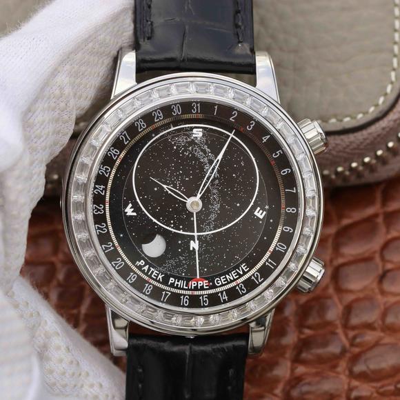 百达翡丽超级复杂功能计时系列6104款 镶嵌施华洛世奇钻 进口自动机械 皮带男士手表