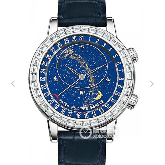 百达翡丽超级复杂功能计时系列6104款 镶嵌施华洛世奇钻 进口自动机械 皮带男士手表 