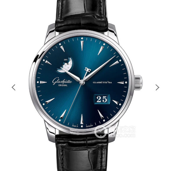 ETC格拉苏蒂原创议员大日历月相腕表，皮表带 自动机械男士腕表