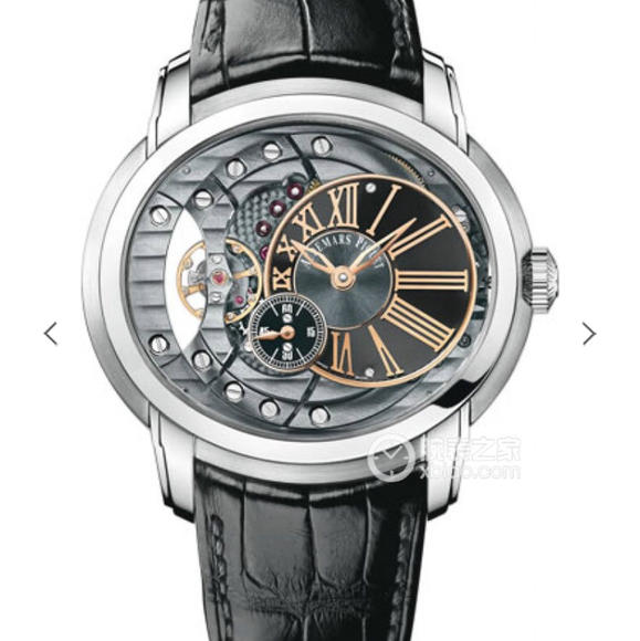 V9爱彼千禧系列15350款白金镶钻男装腕表，皮表带 自动机械手表