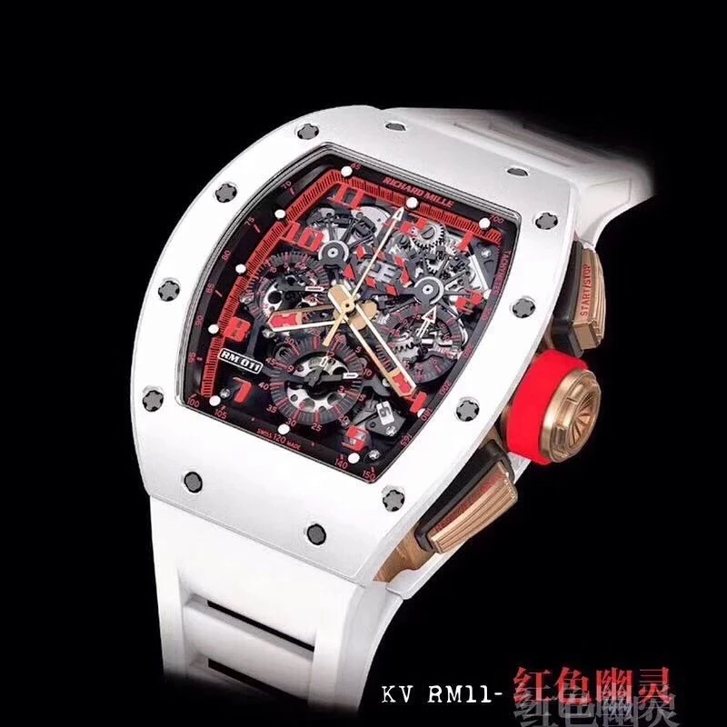 KV厂手表理查德RM-011白色陶瓷限量款韩国进口陶瓷表壳男士腕表，橡胶表带，自动机械机芯，透底