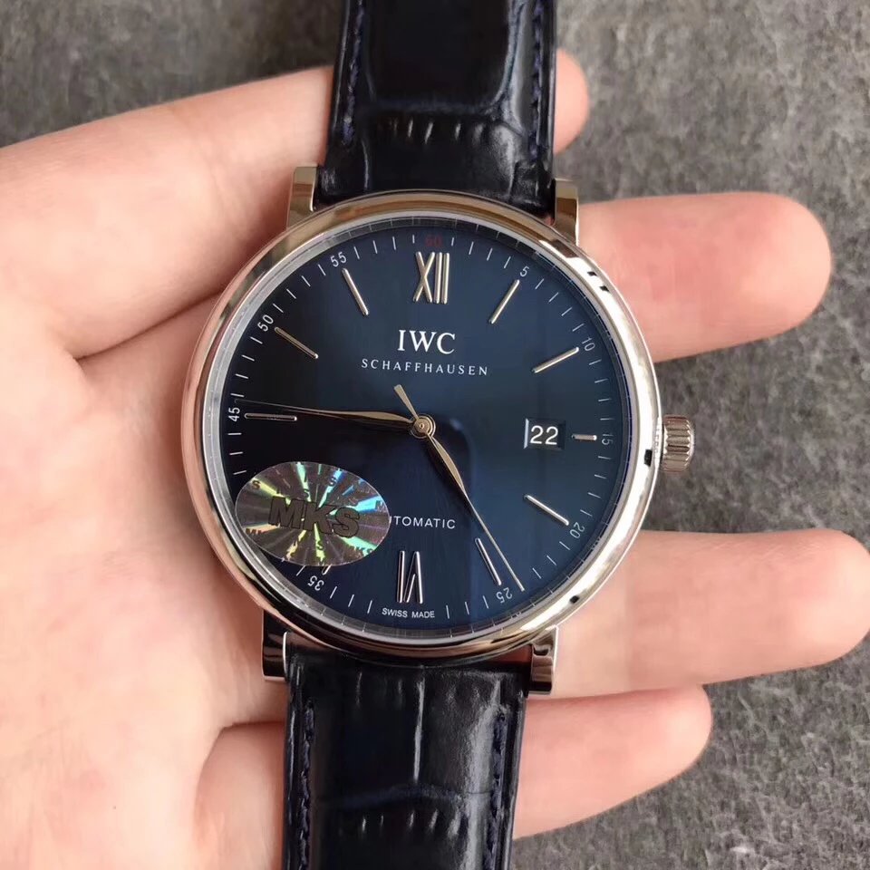 MKS万国柏涛菲诺终极版银针蓝盘皮带男士机械手表